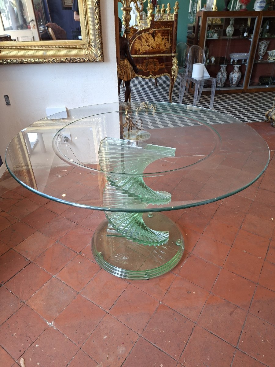Table en verre « Helix Spiral Swivel » – France, vers 1980 – Dans le goût de Danny Lane-photo-3