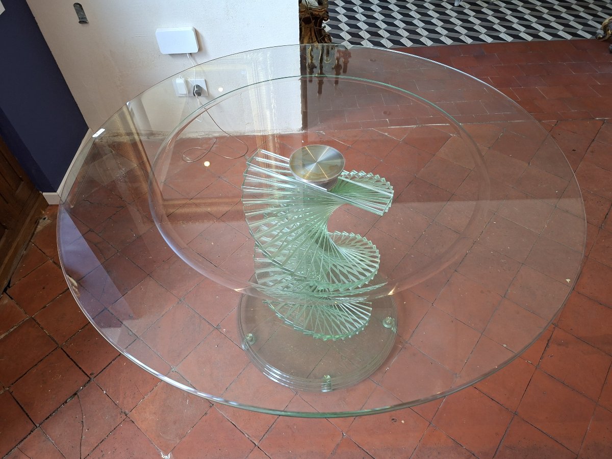 Table en verre « Helix Spiral Swivel » – France, vers 1980 – Dans le goût de Danny Lane-photo-4
