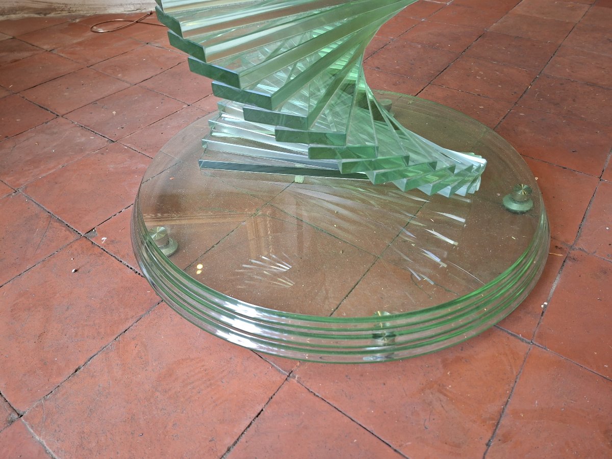 Table en verre « Helix Spiral Swivel » – France, vers 1980 – Dans le goût de Danny Lane-photo-2