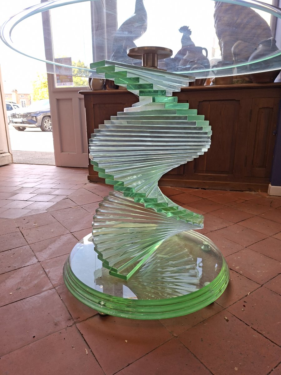 Table en verre « Helix Spiral Swivel » – France, vers 1980 – Dans le goût de Danny Lane-photo-4