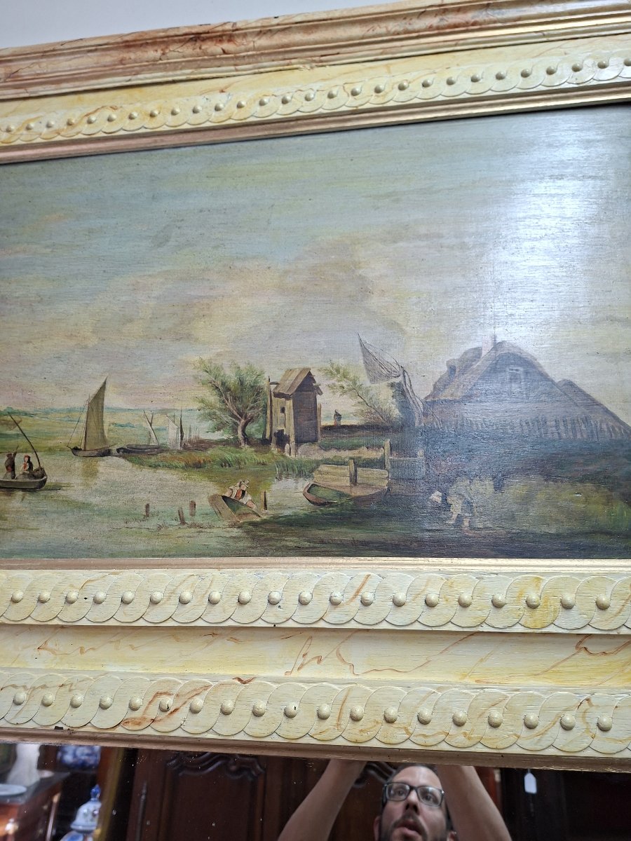 Important Trumeau With Mirror And Landscape Painting – Faux Marble Decoration – 19th Century -photo-2