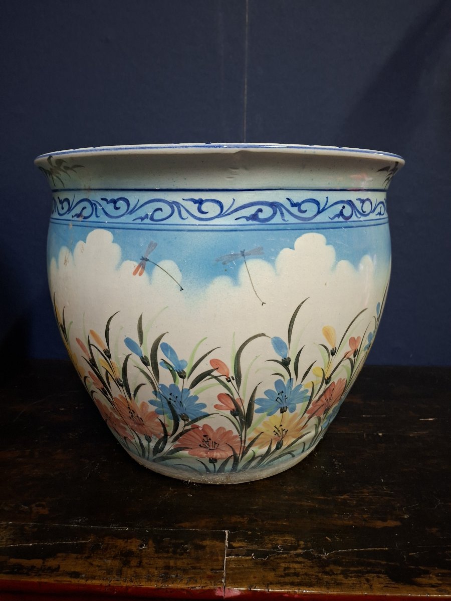 Pair Of Large Ceramic Planters With Polychrome Floral Decoration – China, 20th Century -photo-4