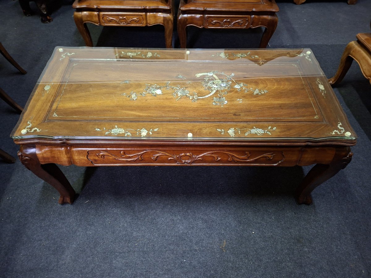 Chinese Coffee Table Made Of Carved Wood With Mother-of-pearl Inlays – 20th Century -photo-2