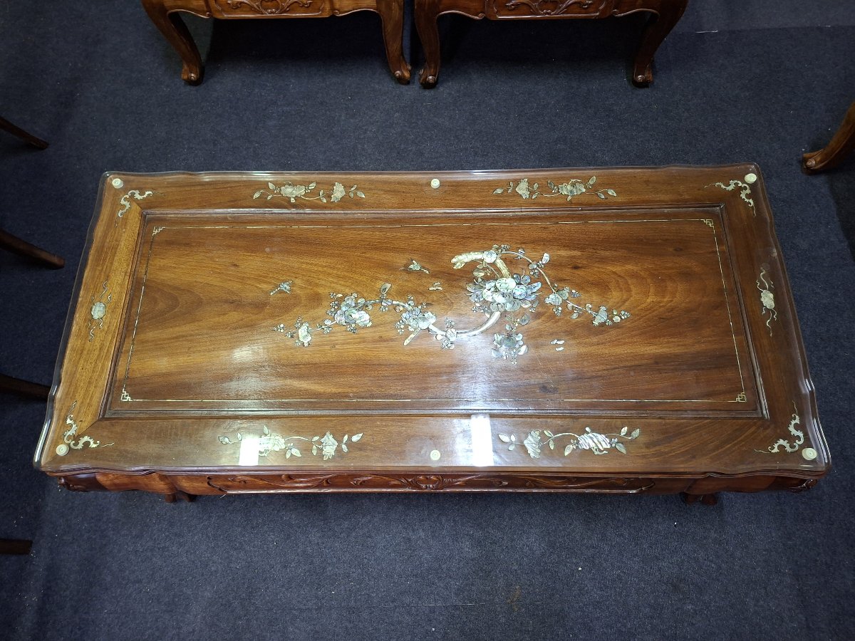 Chinese Coffee Table Made Of Carved Wood With Mother-of-pearl Inlays – 20th Century -photo-3
