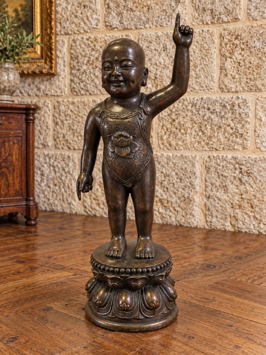 Statuette Asiatique en bronze – Enfant sur socle lotiforme – H. 30 cm