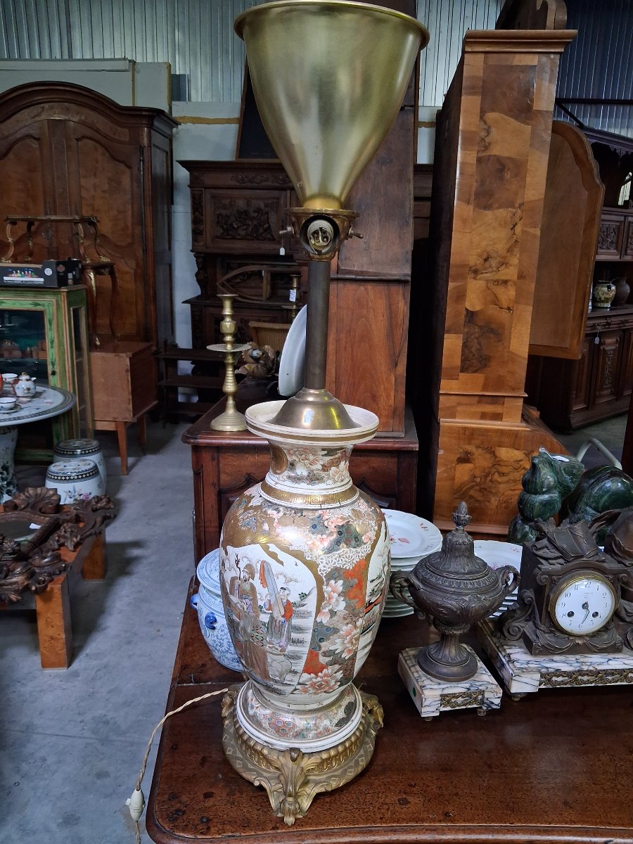 Large Satsuma Earthenware Lamp – Japan, 19th Century – Height: 88 Cm -photo-3