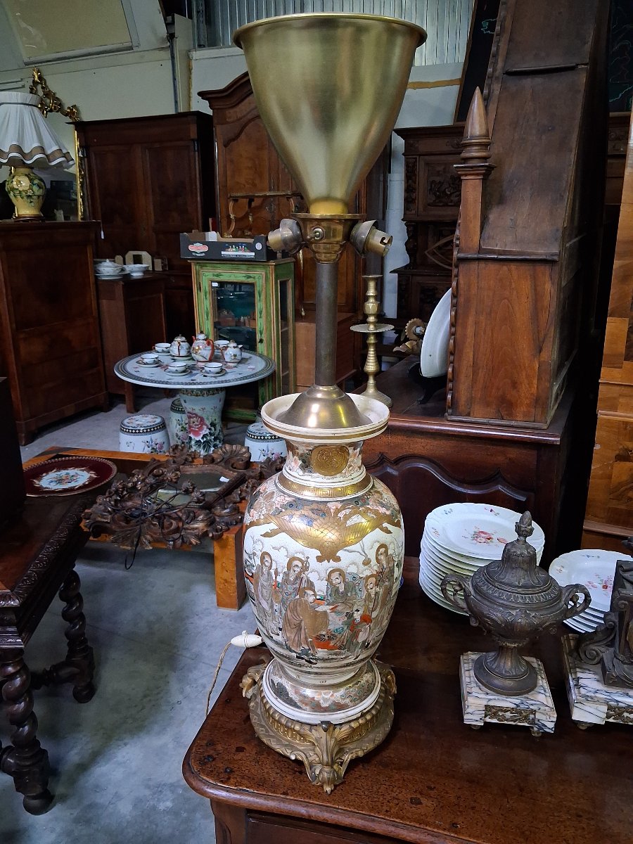 Large Satsuma Earthenware Lamp – Japan, 19th Century – Height: 88 Cm -photo-4