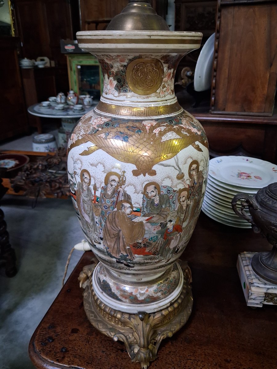 Large Satsuma Earthenware Lamp – Japan, 19th Century – Height: 88 Cm -photo-1