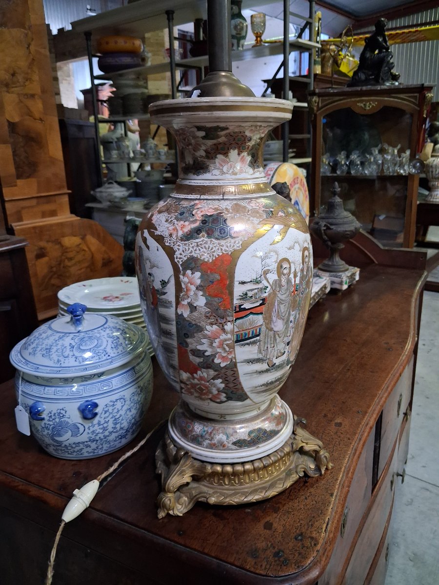 Large Satsuma Earthenware Lamp – Japan, 19th Century – Height: 88 Cm -photo-3