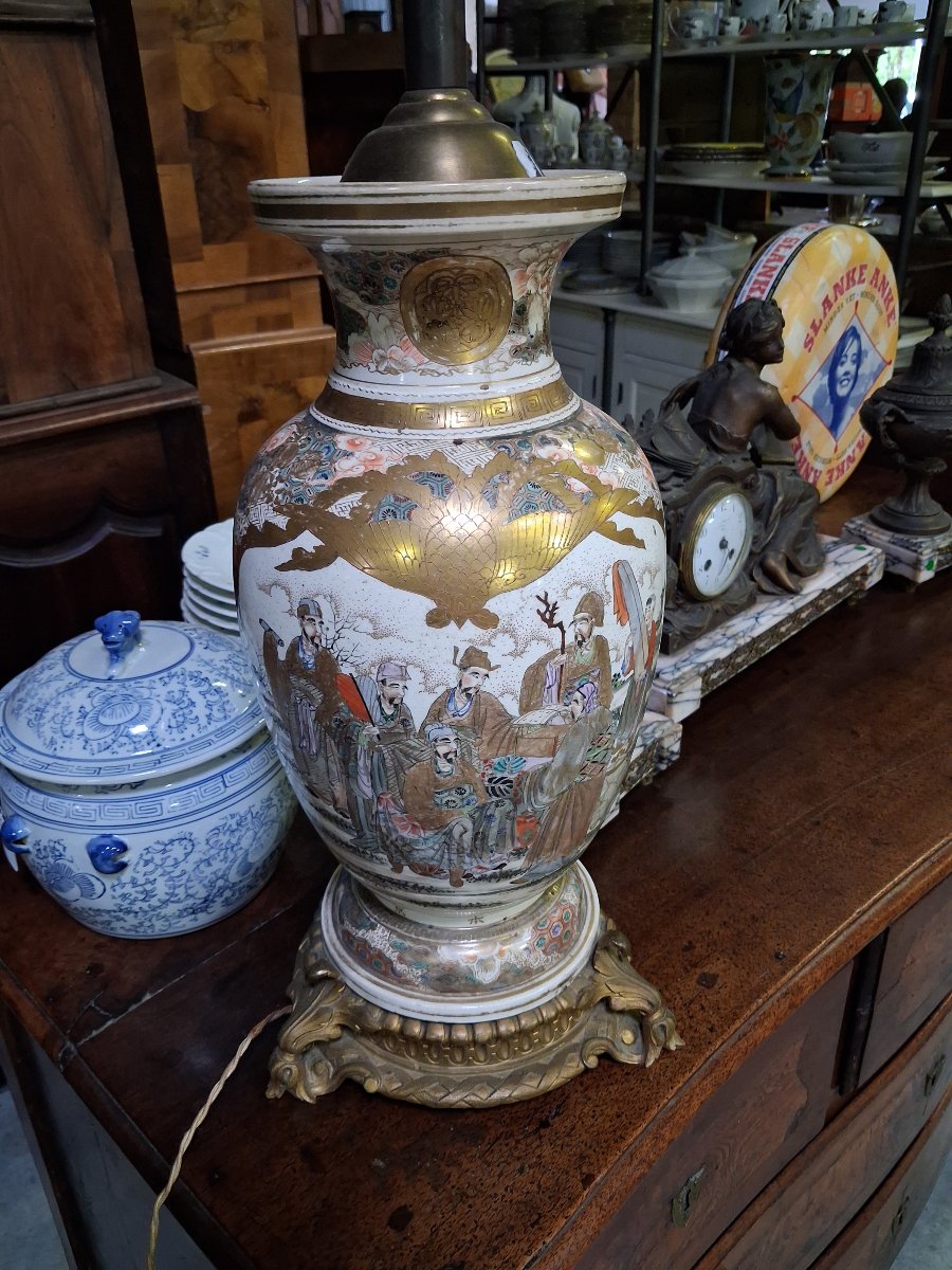 Large Satsuma Earthenware Lamp – Japan, 19th Century – Height: 88 Cm -photo-5