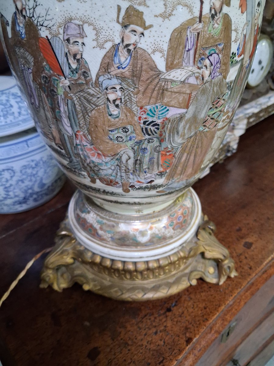 Large Satsuma Earthenware Lamp – Japan, 19th Century – Height: 88 Cm -photo-6