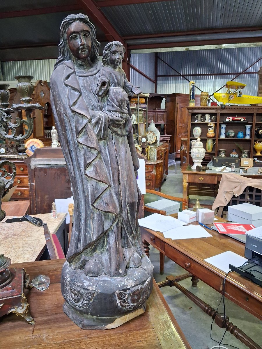 Vierge à l’Enfant en bois sculpté – XVIIIe siècle – H. 75 cm -photo-4