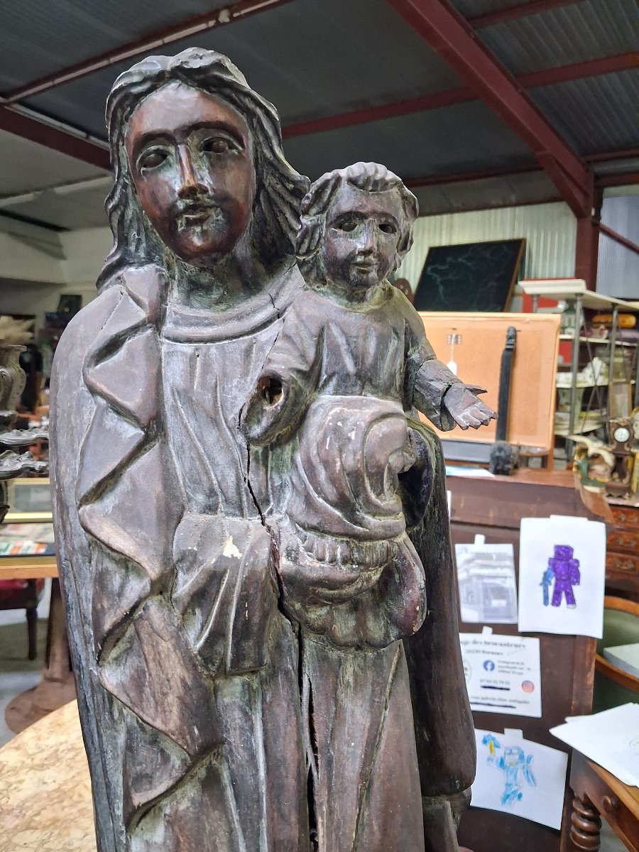 Vierge à l’Enfant en bois sculpté – XVIIIe siècle – H. 75 cm -photo-3