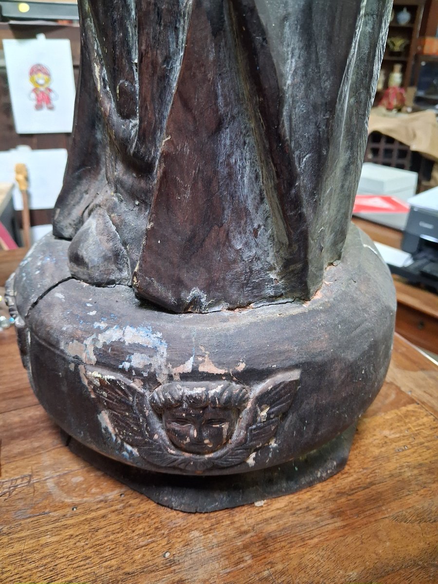 Vierge à l’Enfant en bois sculpté – XVIIIe siècle – H. 75 cm -photo-7