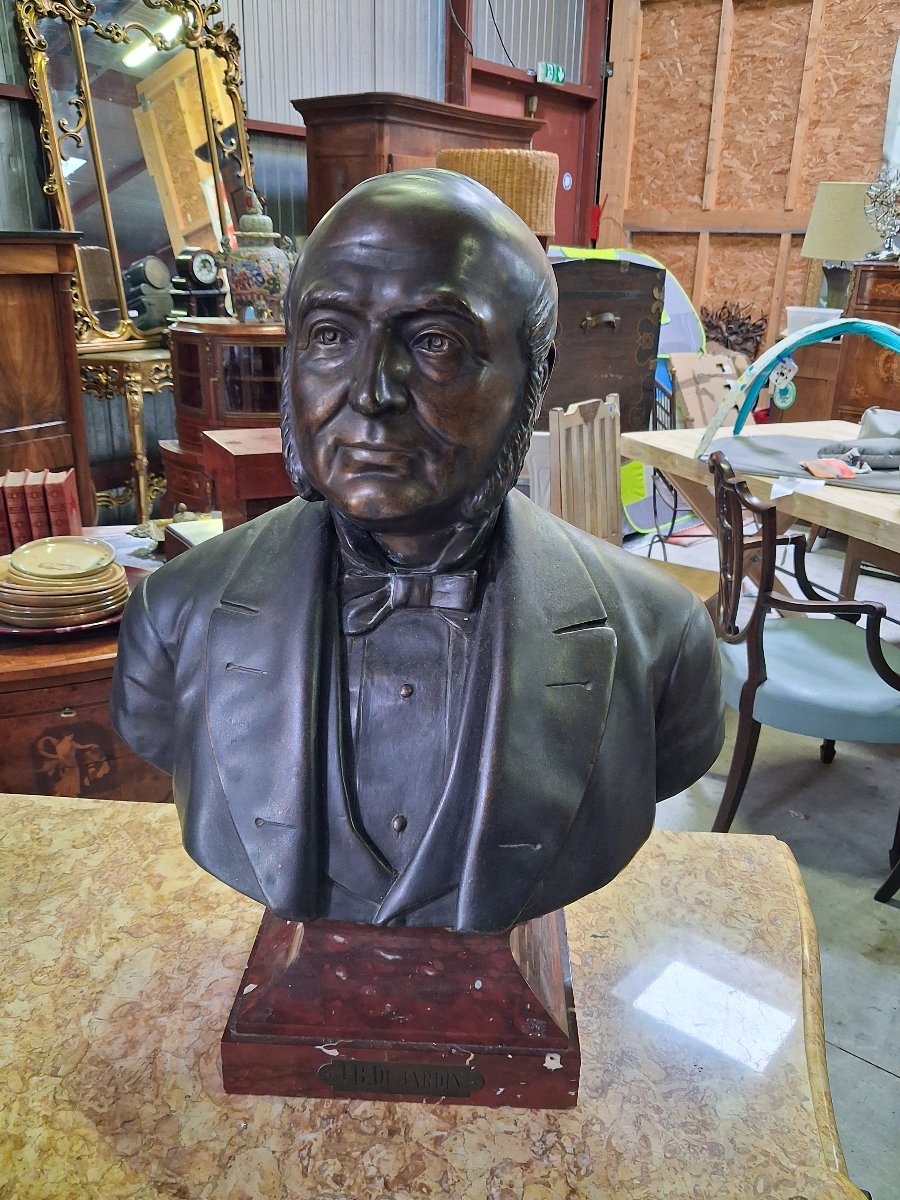 Large Bronze Bust Of Jean-baptiste Dujardin – Signed "parmer Fecit" – Paris, 1889 – H. 68 -photo-2