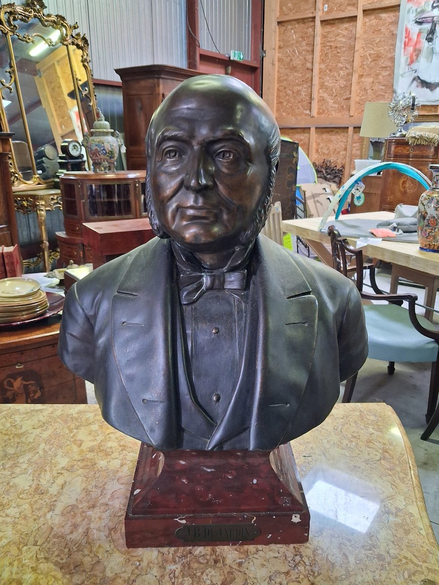 Large Bronze Bust Of Jean-baptiste Dujardin – Signed "parmer Fecit" – Paris, 1889 – H. 68 -photo-1