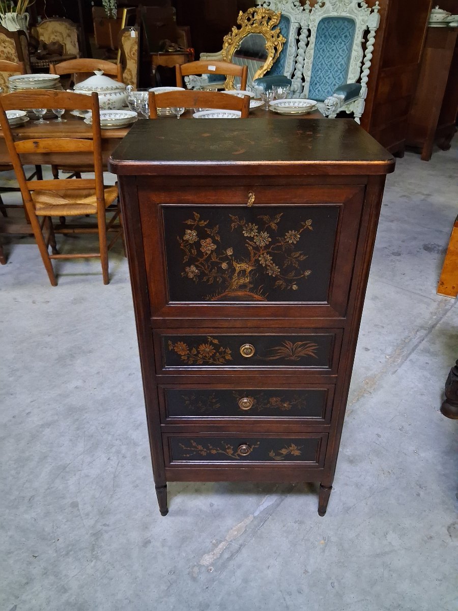 Secrétaire / cabinet en bois à panneaux de laque de Chine -photo-2