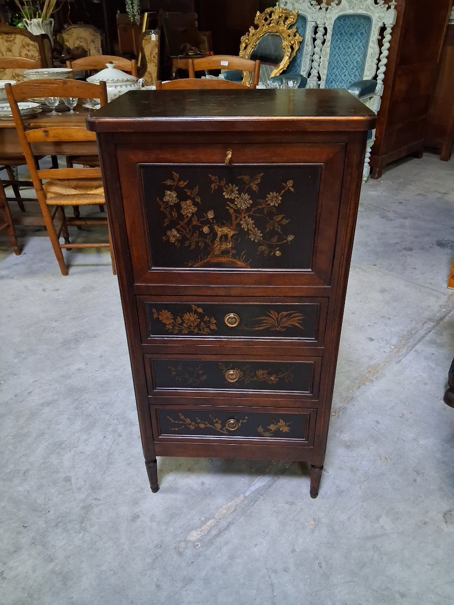 Secrétaire / cabinet en bois à panneaux de laque de Chine -photo-3
