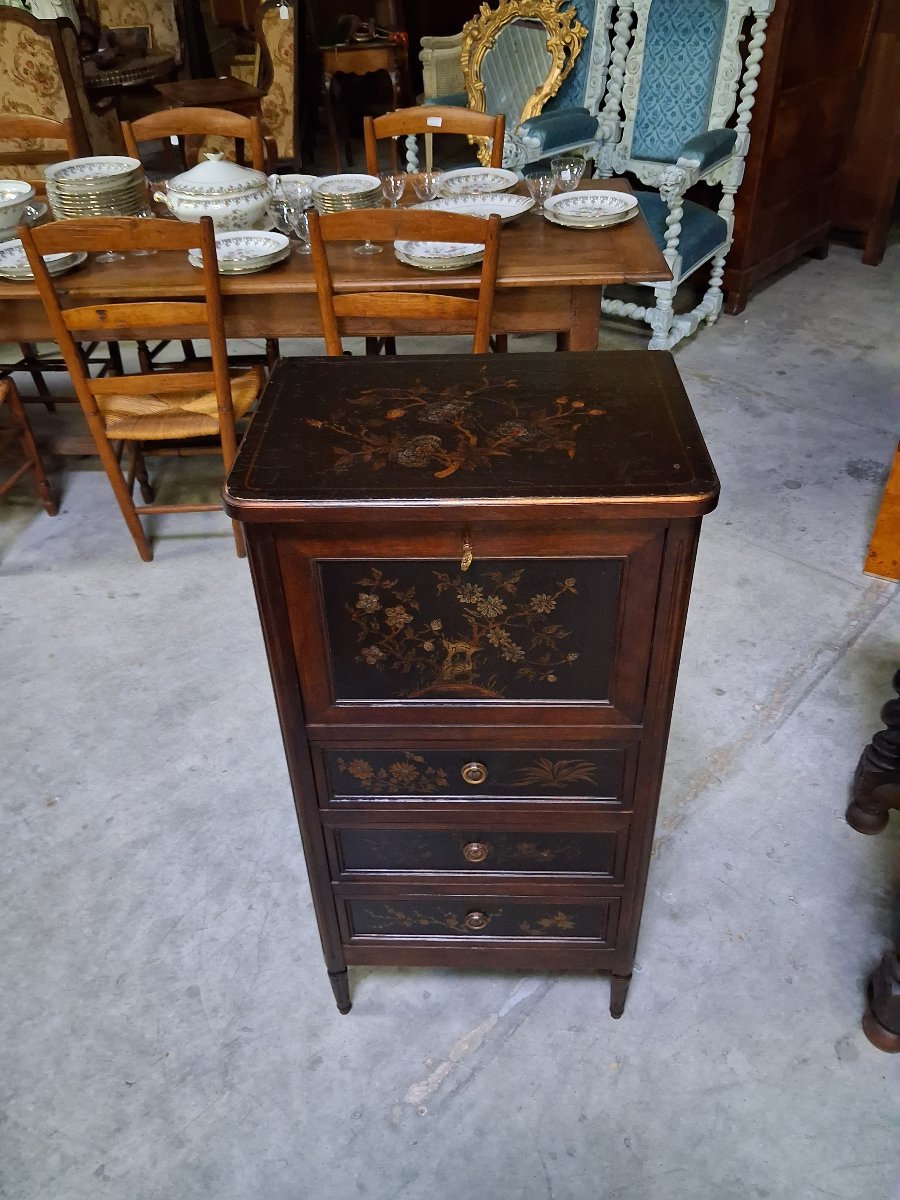 Secrétaire / cabinet en bois à panneaux de laque de Chine -photo-4