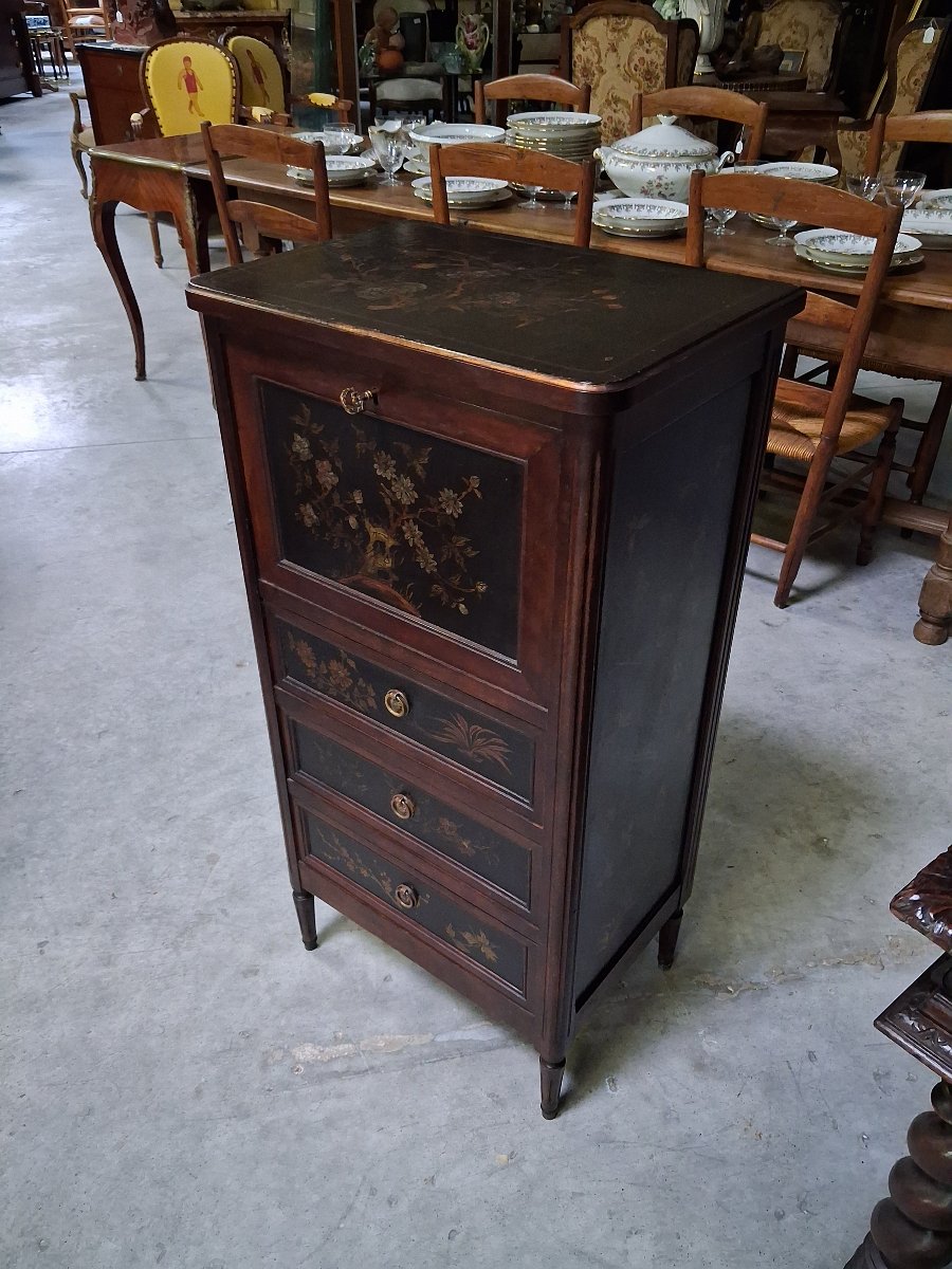 Secrétaire / cabinet en bois à panneaux de laque de Chine -photo-4