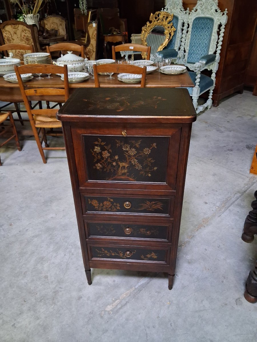 Secrétaire / cabinet en bois à panneaux de laque de Chine -photo-5