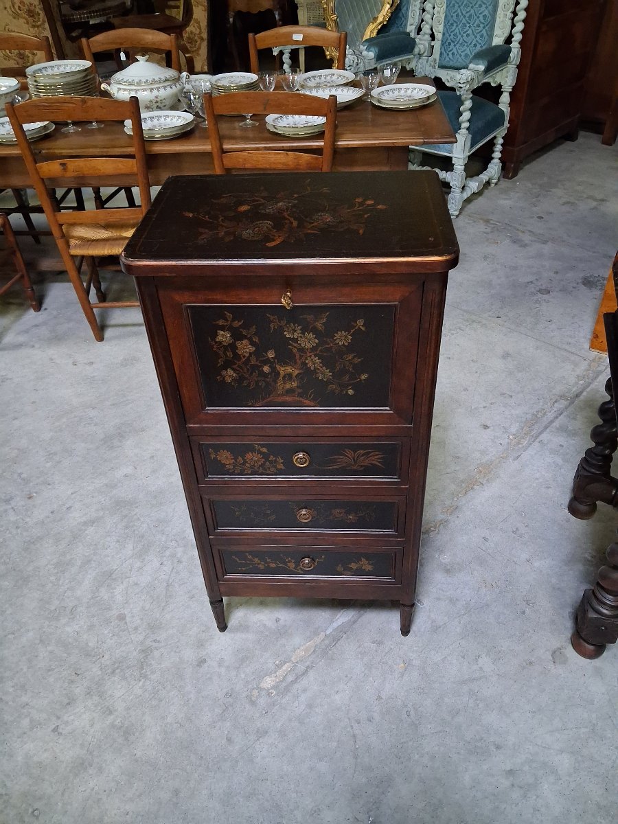 Secrétaire / cabinet en bois à panneaux de laque de Chine -photo-6