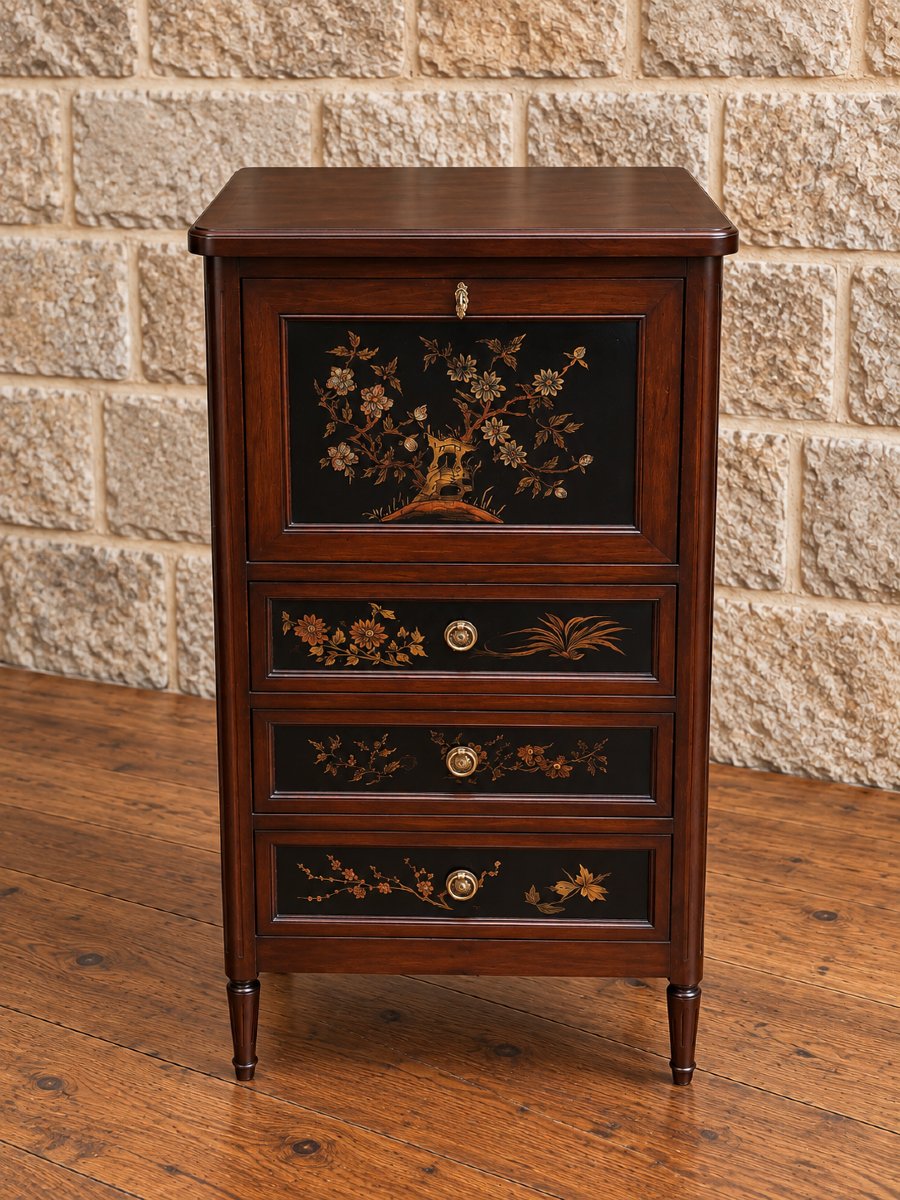 Secrétaire / cabinet en bois à panneaux de laque de Chine 