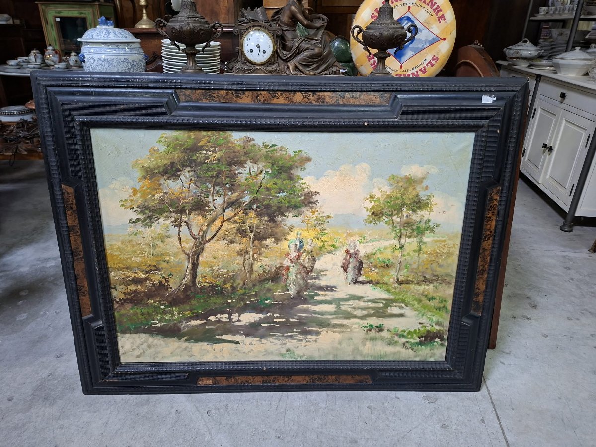 Conti: The Stroll / Lively Scene With Elegant Women – Signed Oil On Canvas – -photo-2