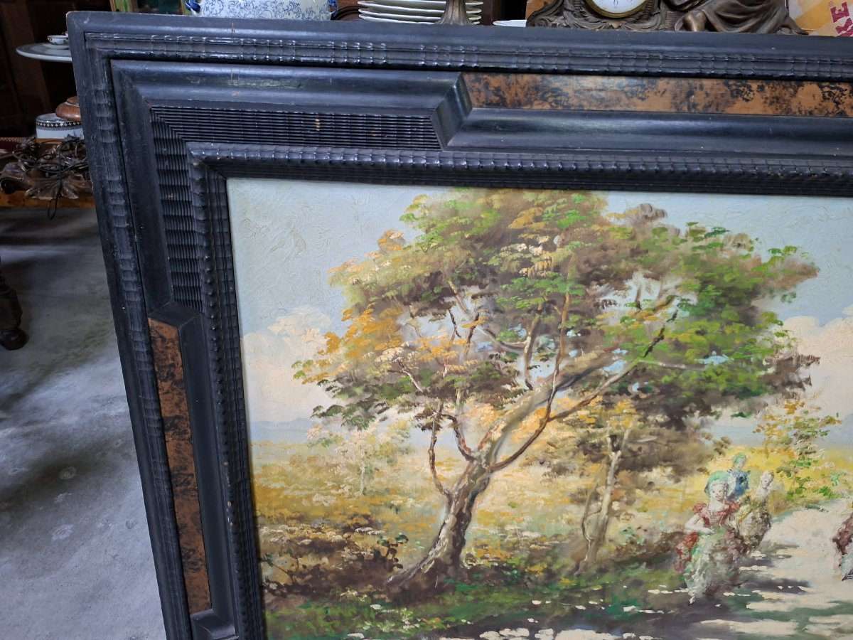 Conti: The Stroll / Lively Scene With Elegant Women – Signed Oil On Canvas – -photo-3