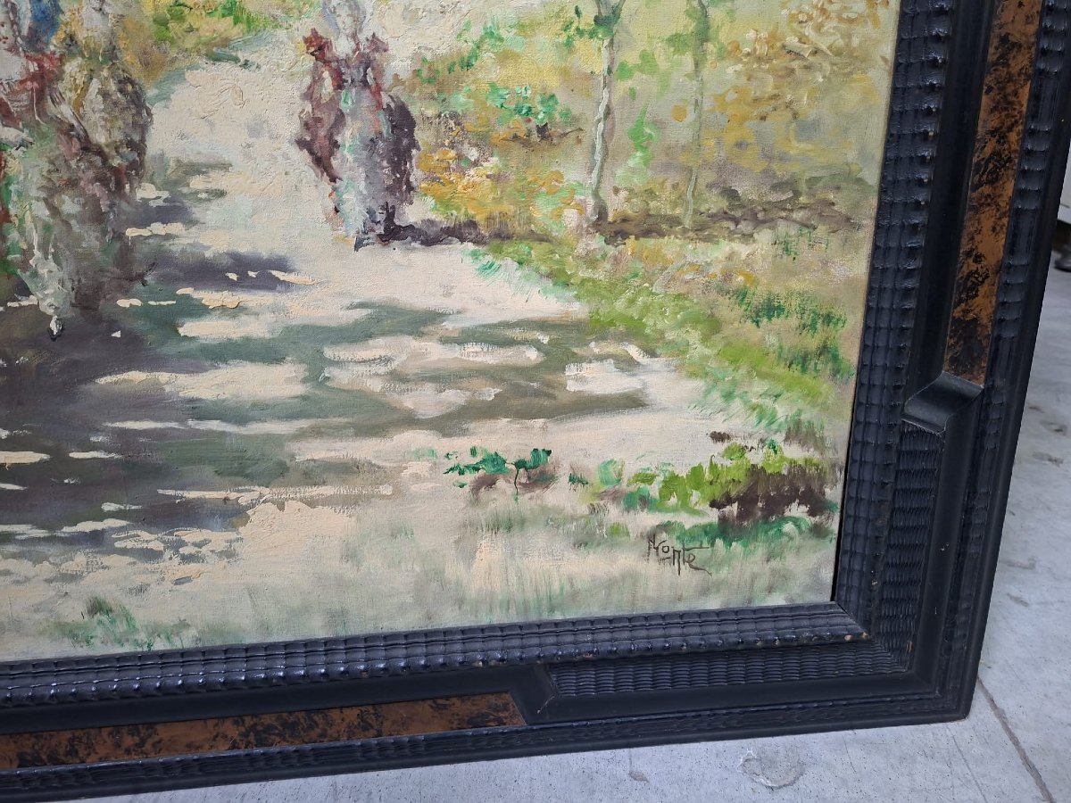Conti: The Stroll / Lively Scene With Elegant Women – Signed Oil On Canvas – -photo-4