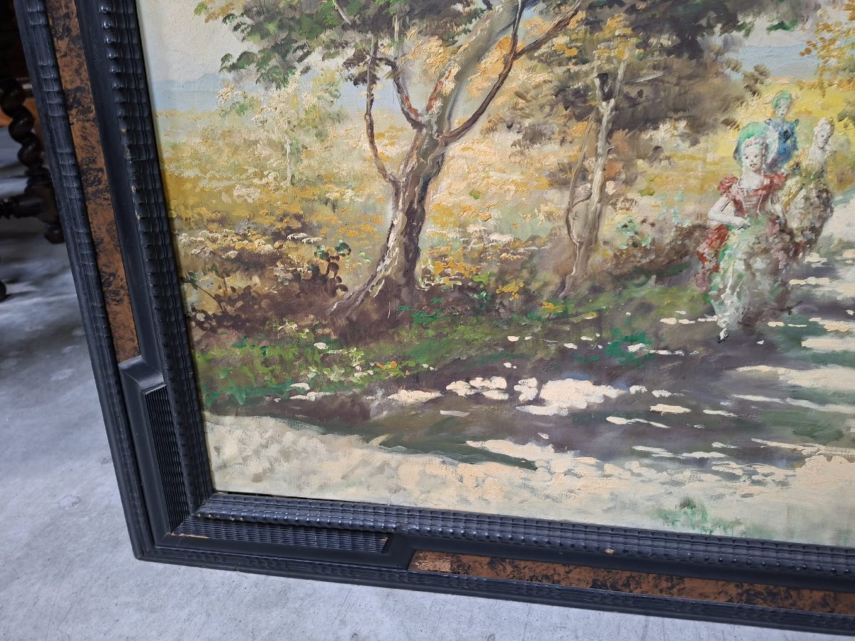 Conti: The Stroll / Lively Scene With Elegant Women – Signed Oil On Canvas – -photo-1