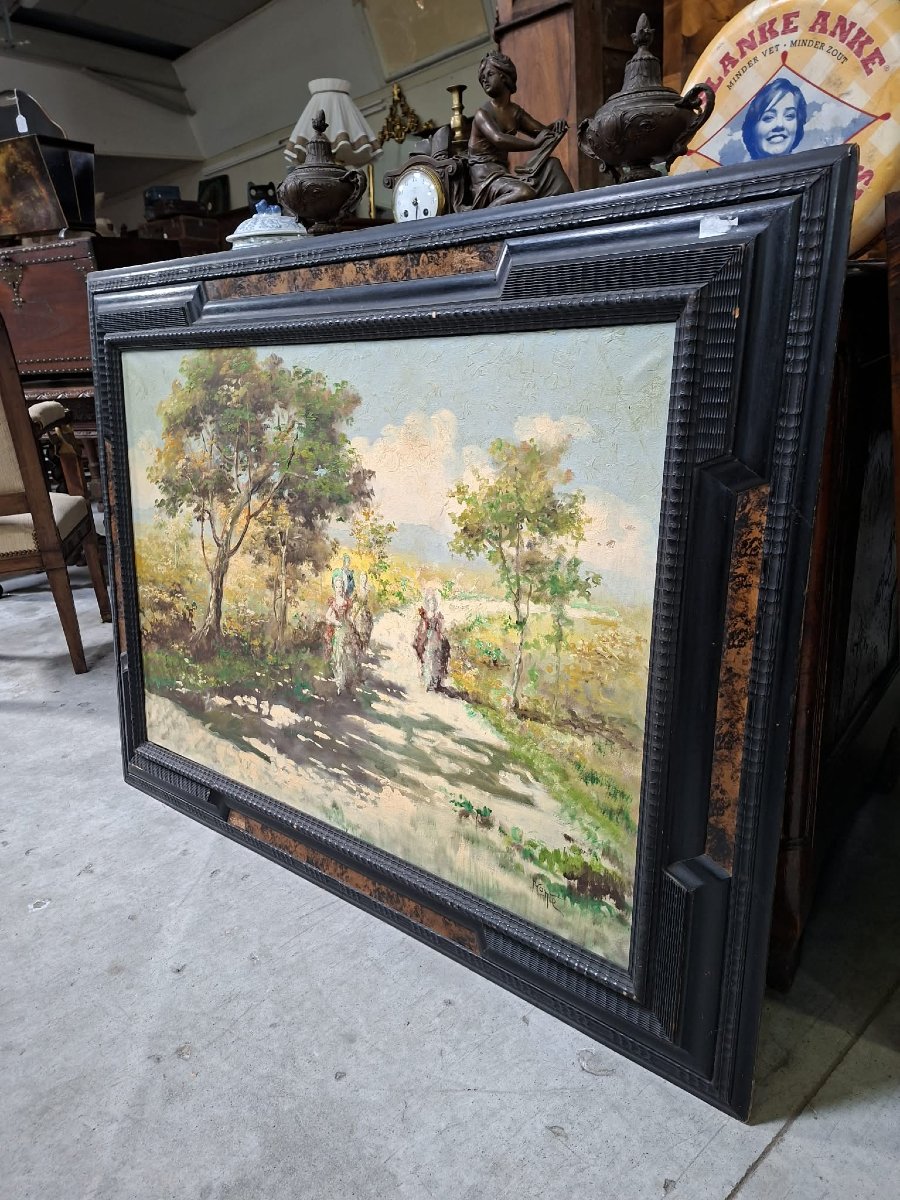 Conti: The Stroll / Lively Scene With Elegant Women – Signed Oil On Canvas – -photo-2