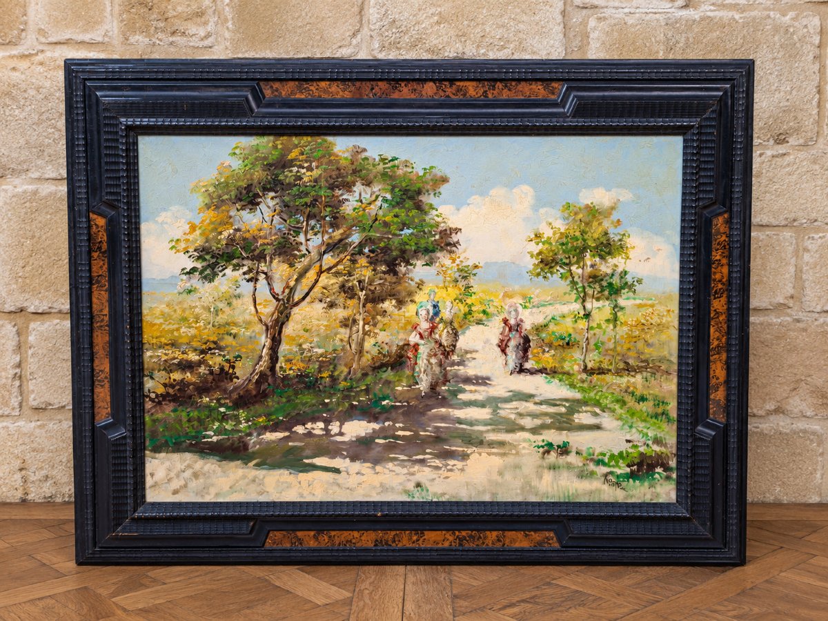 Conti: The Stroll / Lively Scene With Elegant Women – Signed Oil On Canvas – 