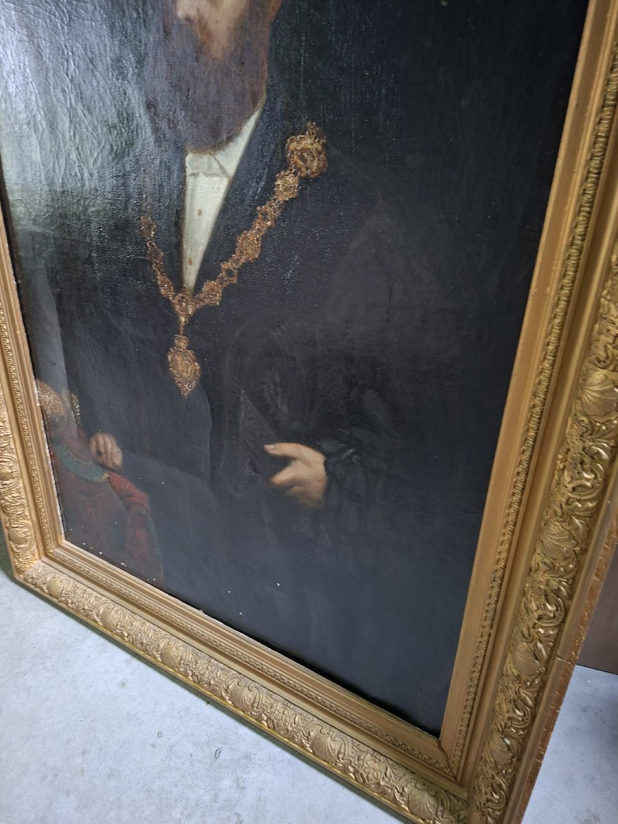 Ecole Hollandaise XIXe : Important portrait de notable – Huile sur toile – signé-photo-3