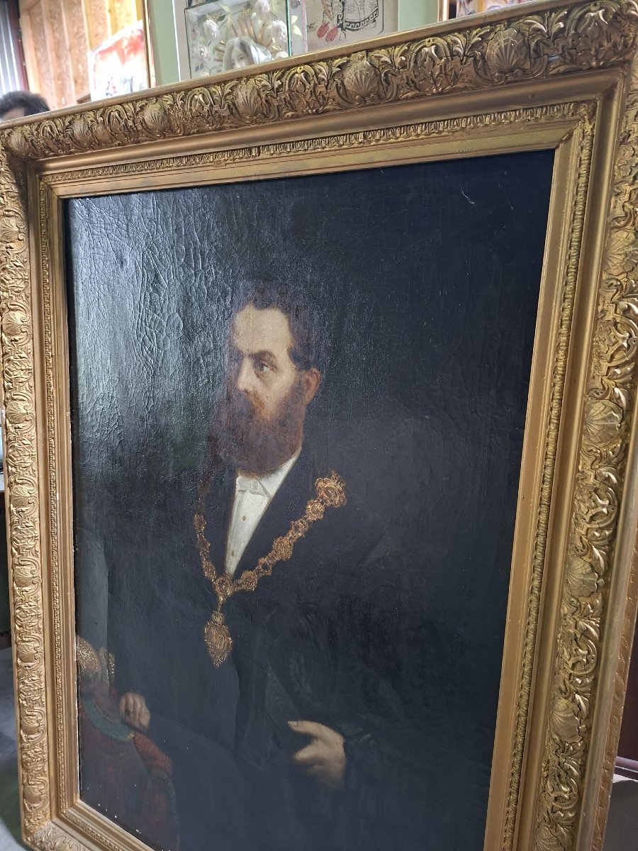 Ecole Hollandaise XIXe : Important portrait de notable – Huile sur toile – signé-photo-1