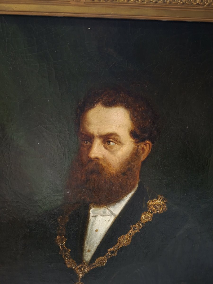 Ecole Hollandaise XIXe : Important portrait de notable – Huile sur toile – signé-photo-3