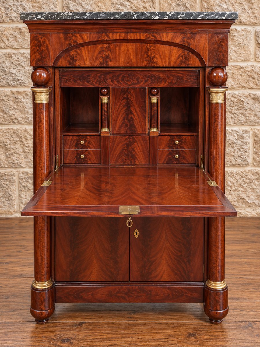 Secrétaire à abattant en acajou – Style Empire – Intérieur à secrets et mécanisme pivotant -photo-2