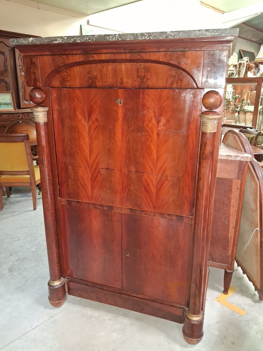 Secrétaire à abattant en acajou – Style Empire – Intérieur à secrets et mécanisme pivotant -photo-3