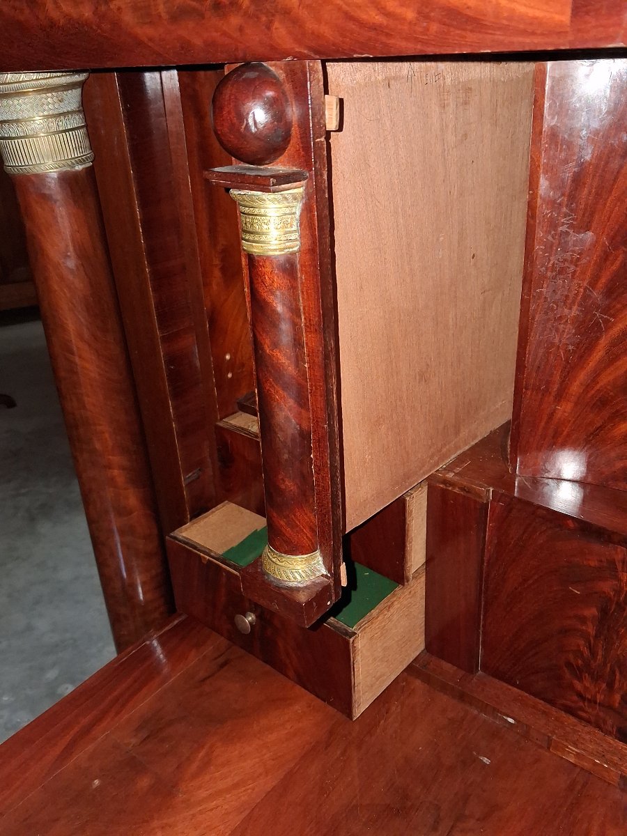 Secrétaire à abattant en acajou – Style Empire – Intérieur à secrets et mécanisme pivotant -photo-6