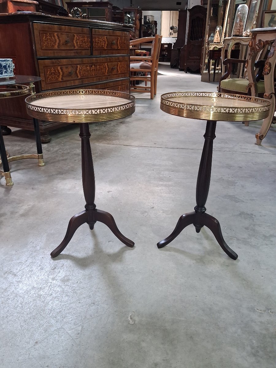 Pair Of Mahogany, Marble, And Openwork Brass Hot-water Bottle Tables – Louis XVI Style -photo-2