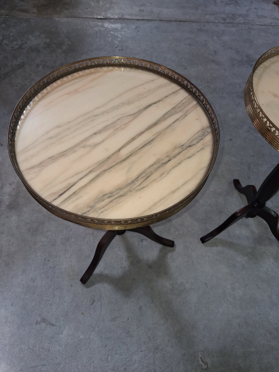 Pair Of Mahogany, Marble, And Openwork Brass Hot-water Bottle Tables – Louis XVI Style -photo-4