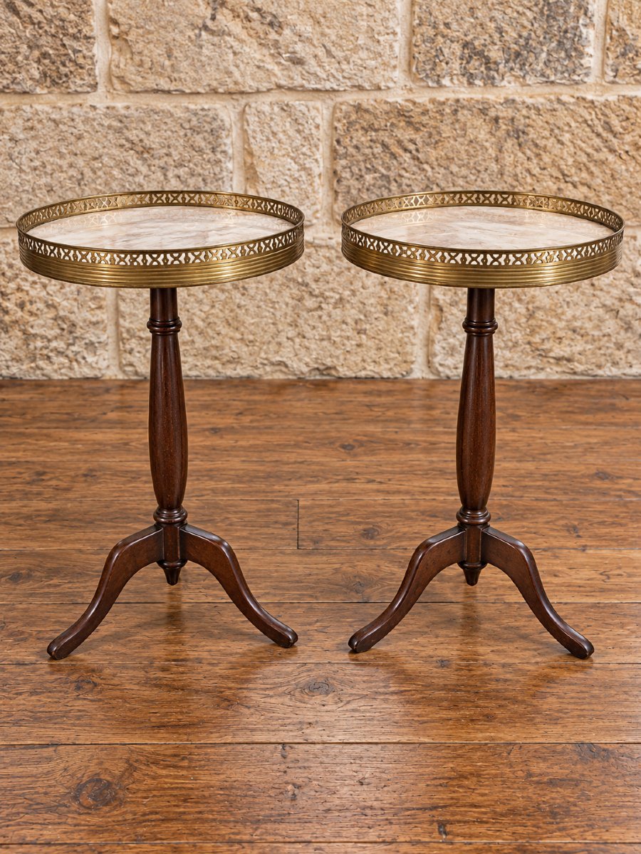 Pair Of Mahogany, Marble, And Openwork Brass Hot-water Bottle Tables – Louis XVI Style 