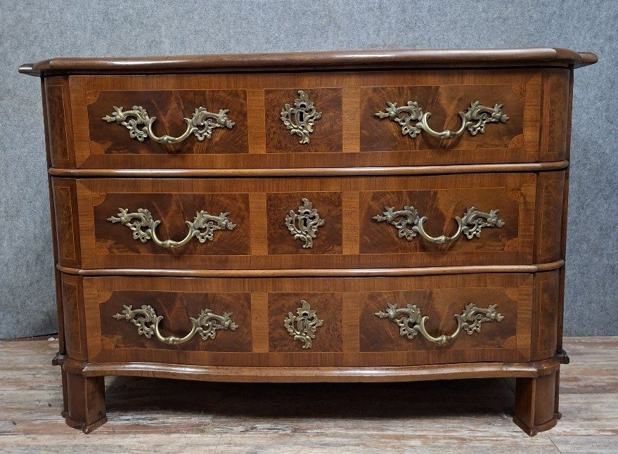 Commode galbée époque Louis XIV en marqueterie - garniture de bronzes dorés -photo-4