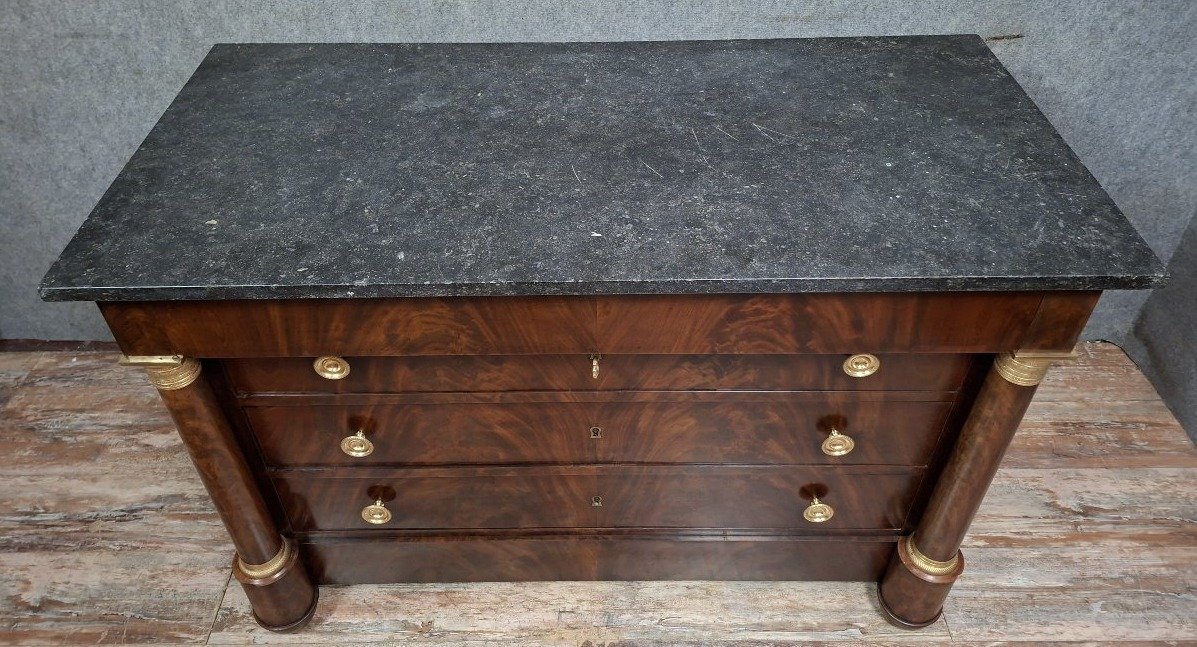 Empire-style Mahogany Chest Of Drawers – Detached Columns – Marble Top – 19th Century -photo-1