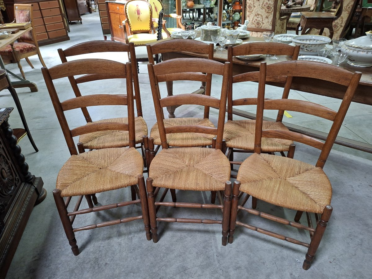 Suite De Six Chaises Rustiques En Bois Naturel Et Assise Paillée-photo-2