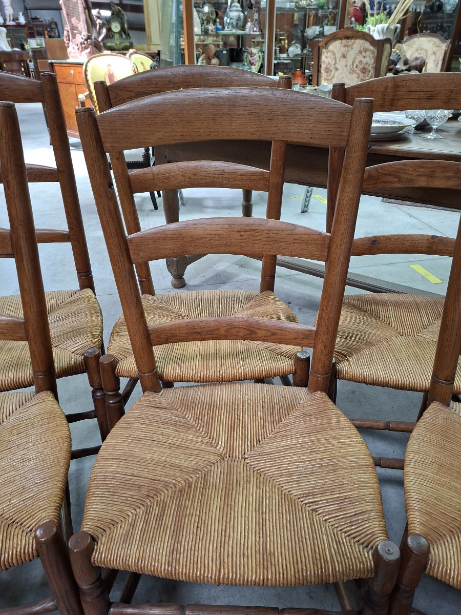 Suite De Six Chaises Rustiques En Bois Naturel Et Assise Paillée-photo-4