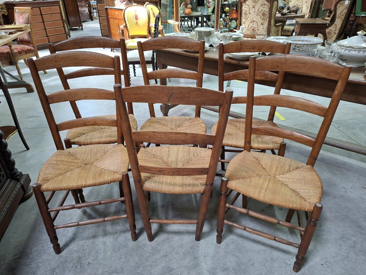 Suite De Six Chaises Rustiques En Bois Naturel Et Assise Paillée-photo-3
