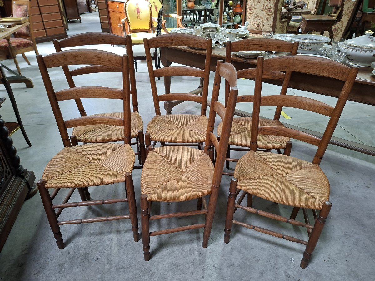 Suite De Six Chaises Rustiques En Bois Naturel Et Assise Paillée-photo-4