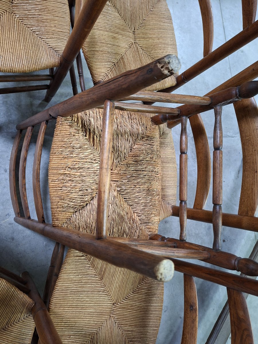 Suite De Six Chaises Rustiques En Bois Naturel Et Assise Paillée-photo-5