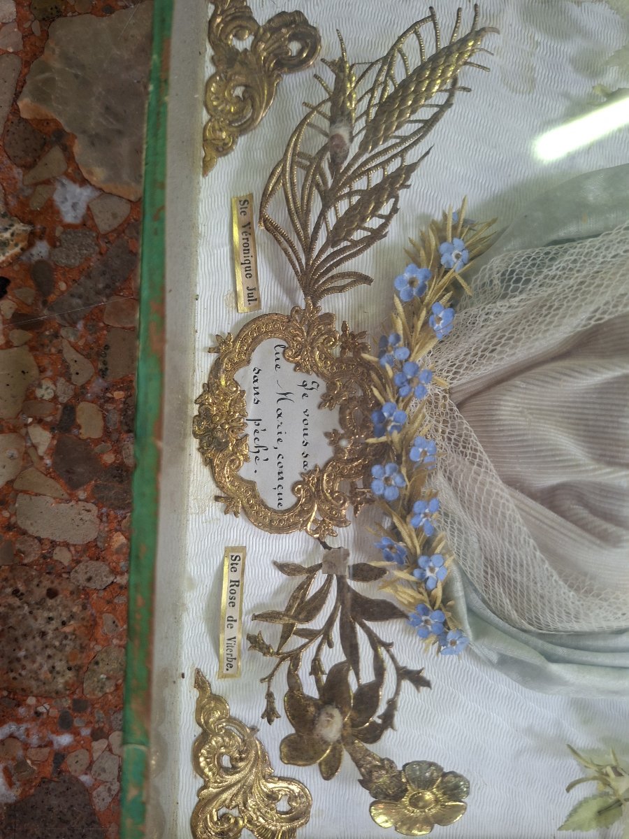 Reliquaire de dévotion sous verre – Vierge Marie – XIXe siècle -photo-4